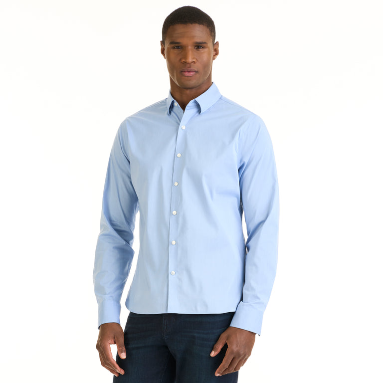 Van Heusen Camisa social masculina slim fit protetor de manchas stretch,  Azul, prata, 14-14.5 Neck 32-33 Sleeve