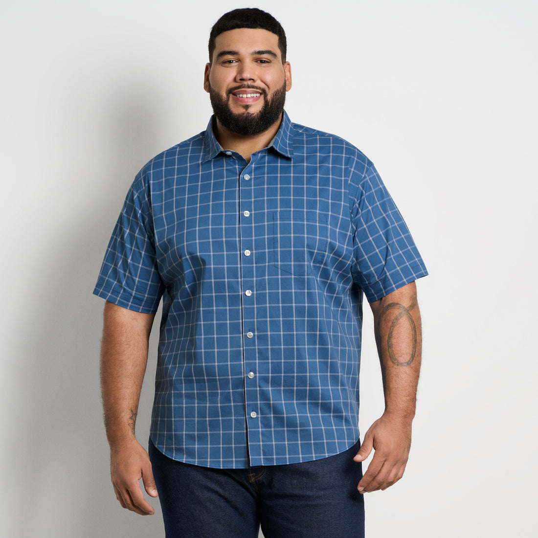 Folsen Short Sleeve Stain Shield Print Grid - Big &amp; Tall