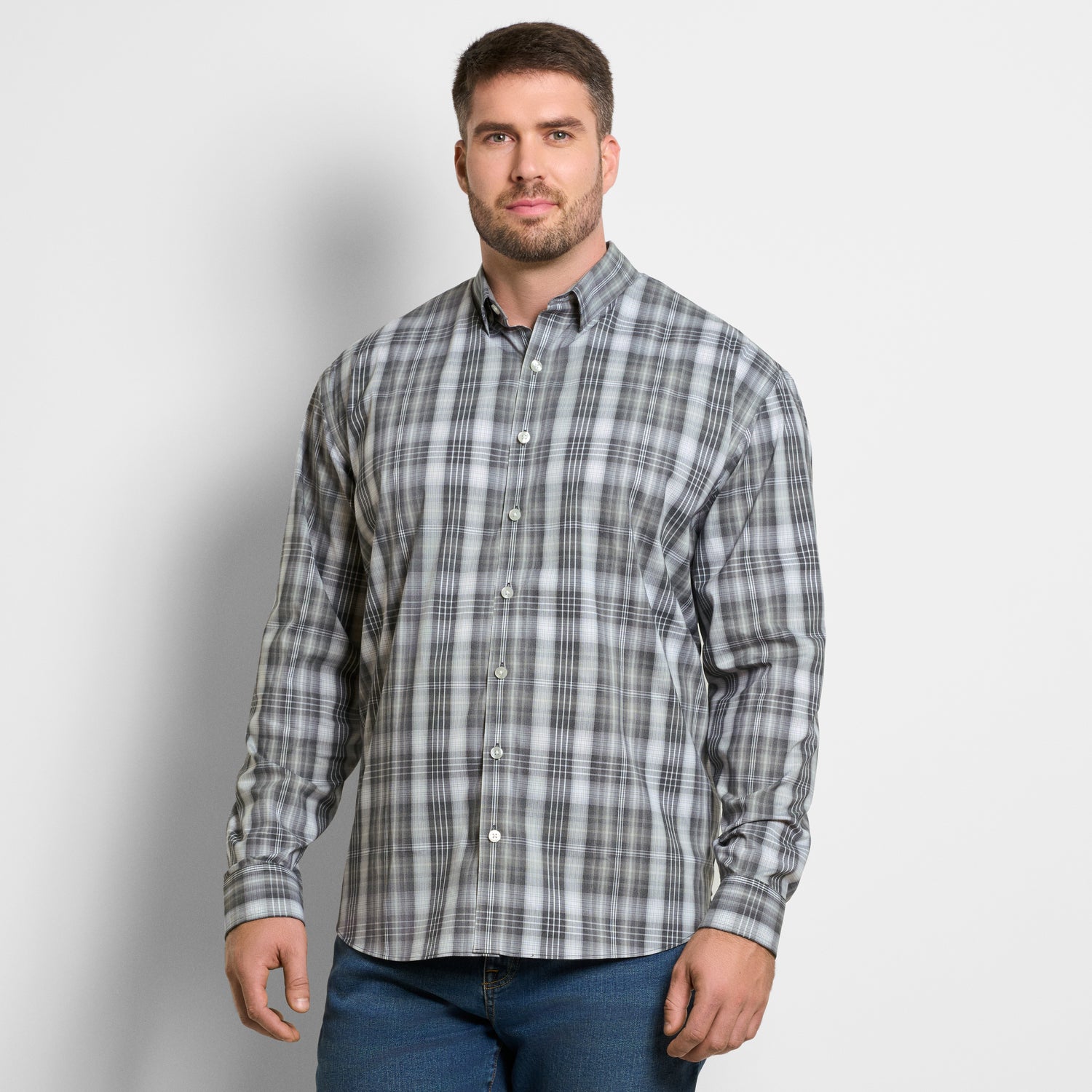 Cronbie Long Sleeve Stain Shield Shirt Heather Check Print – Big &amp; Tall