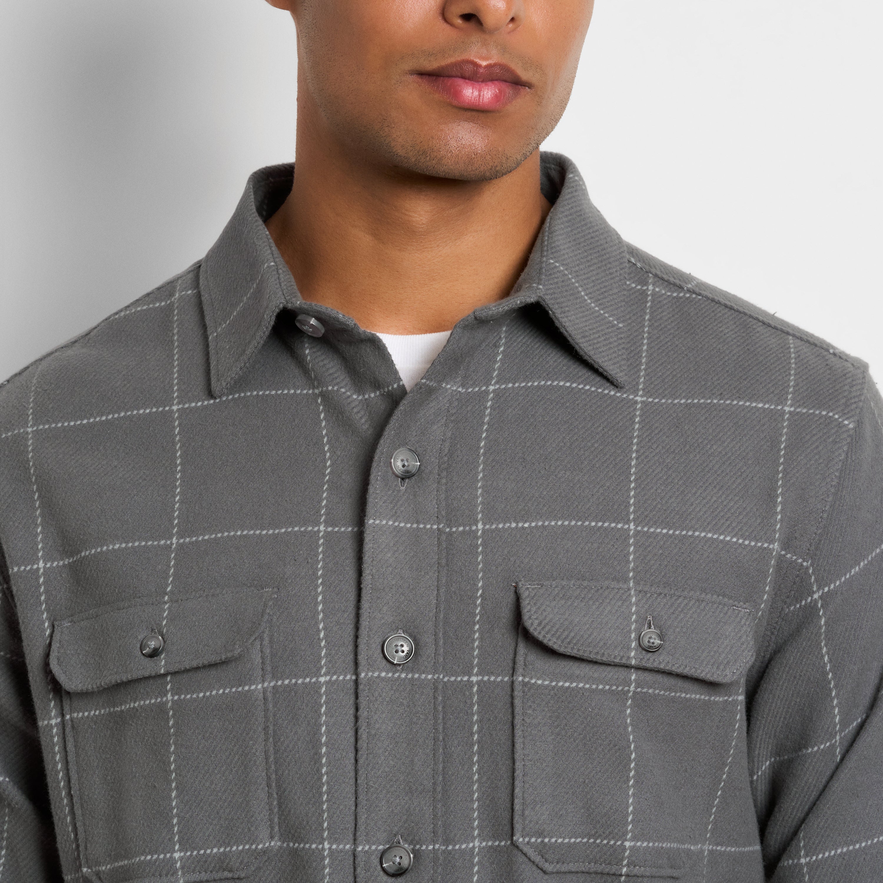 Essential Brushed Twill Shirt Jacket Check Print – Regular Fit