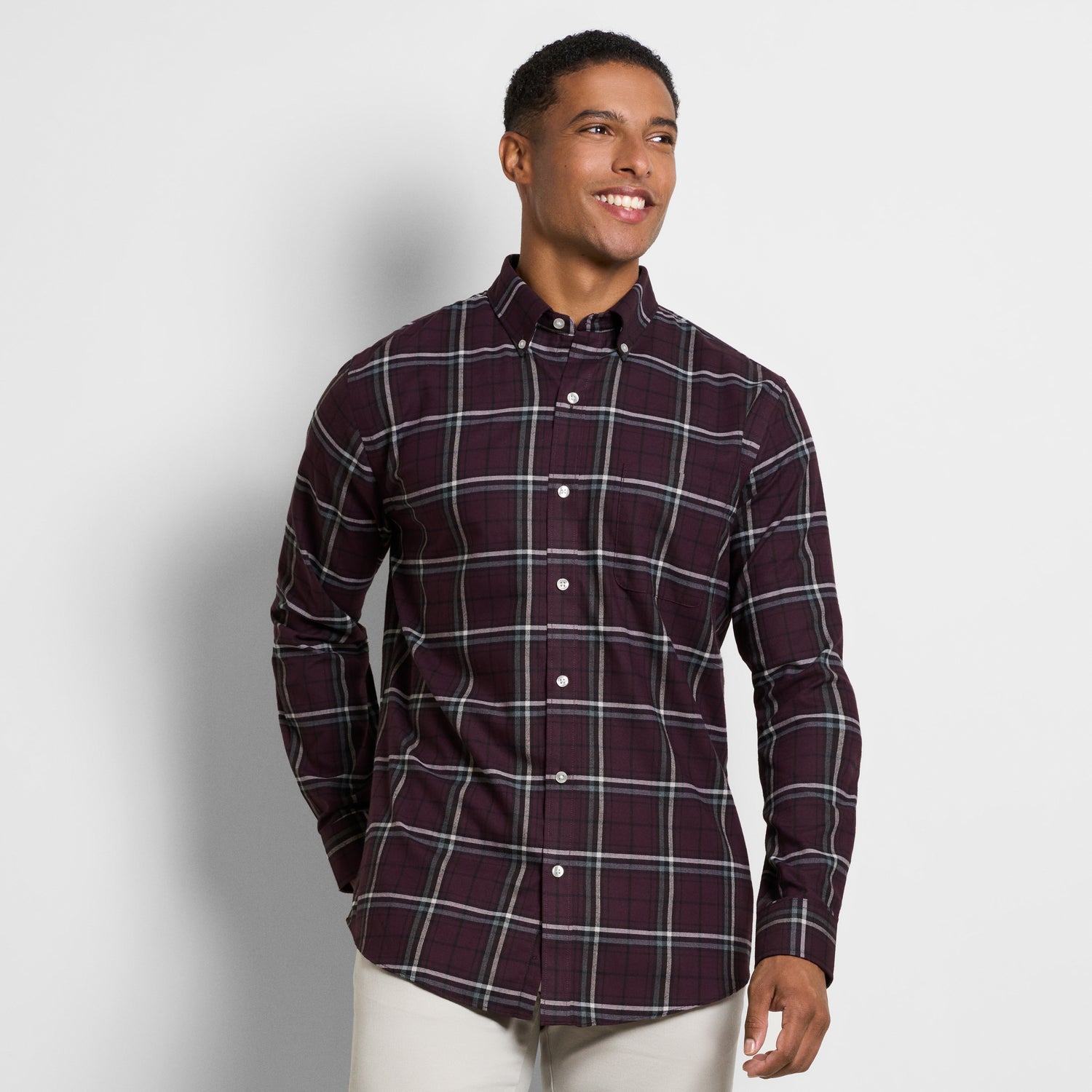 Weekend Twill Long Sleeve Shirt Solid Plaid - Regular Fit