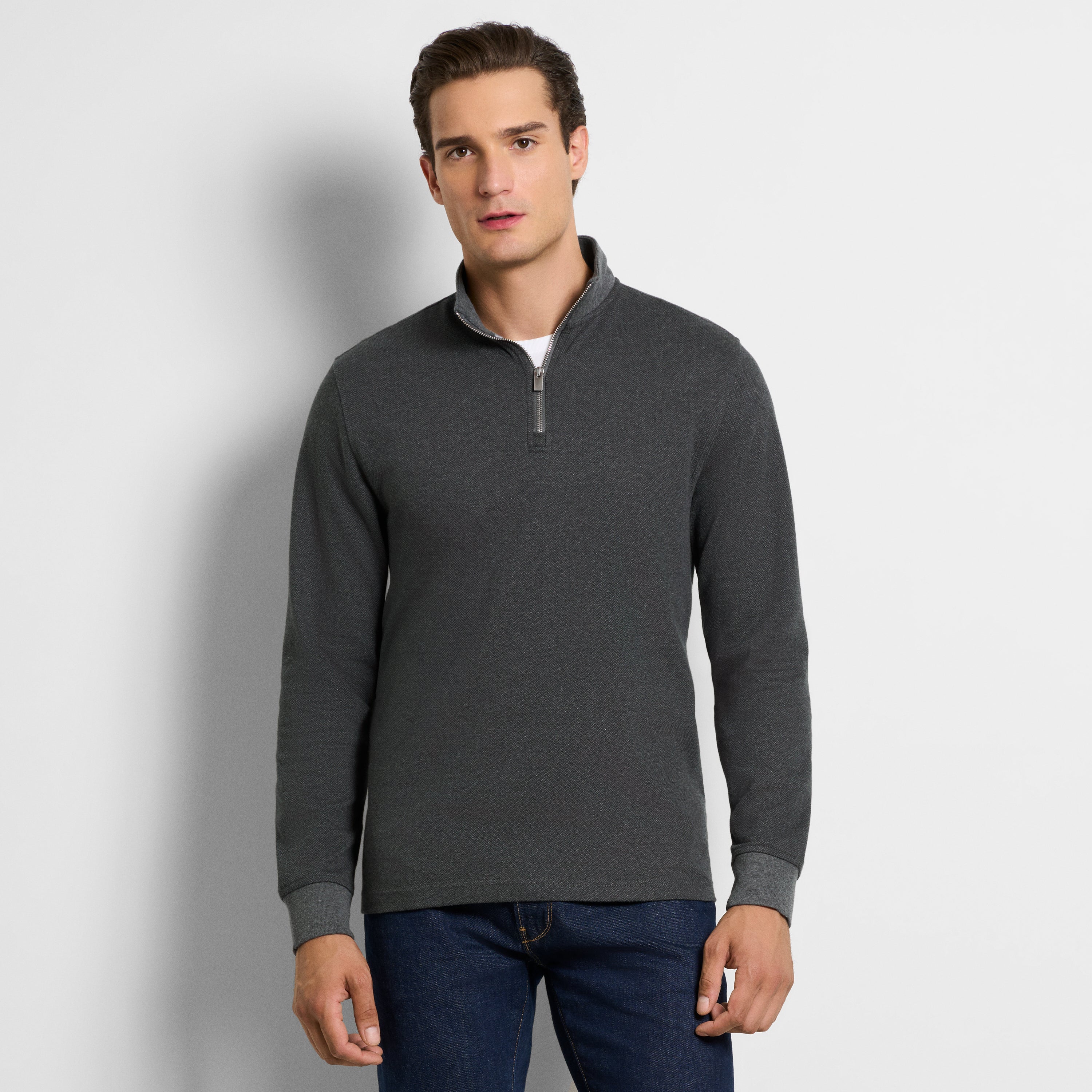 Essential Luxore Quarter Zip Herringbone – Regular Fit