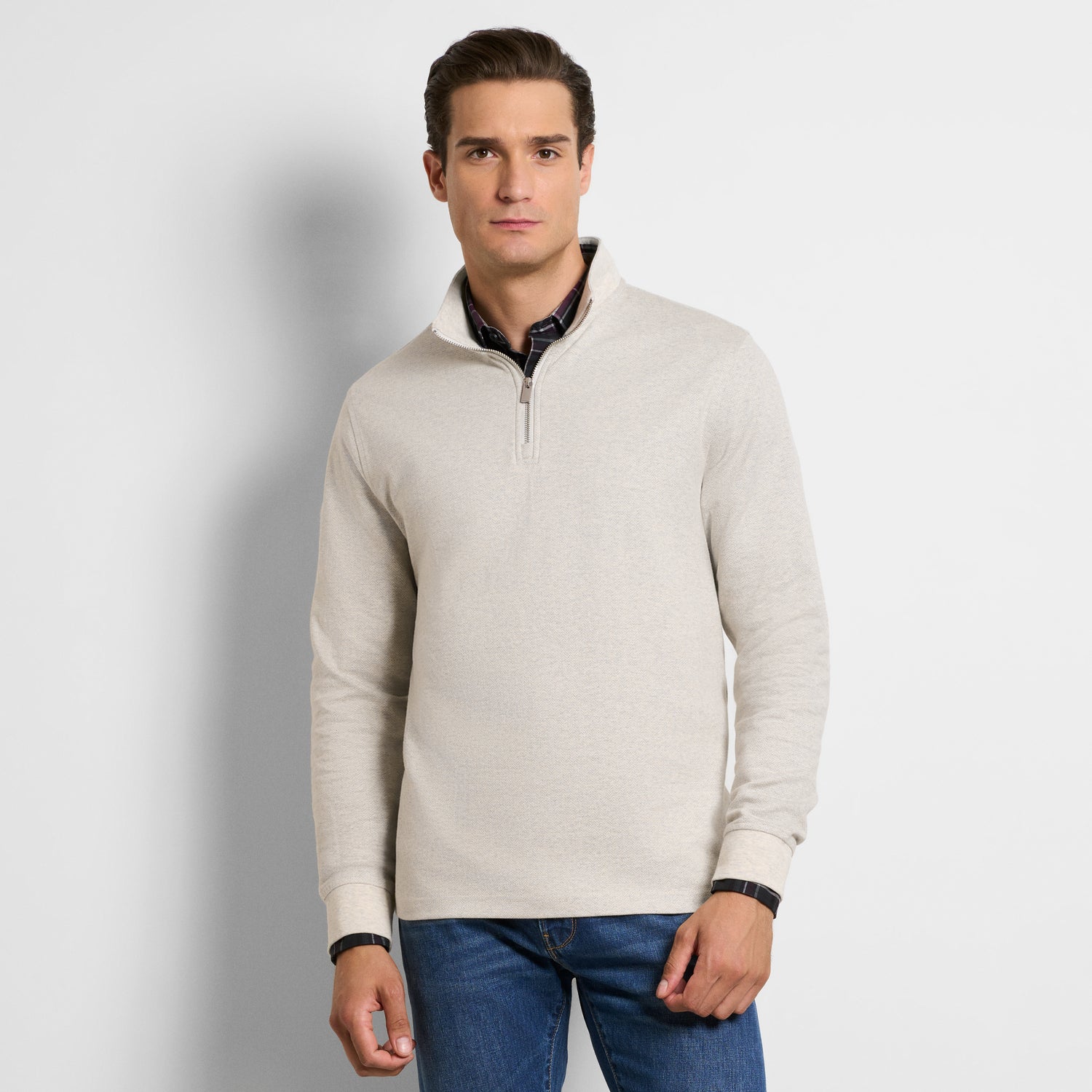 Essential Luxore Quarter Zip Herringbone – Regular Fit