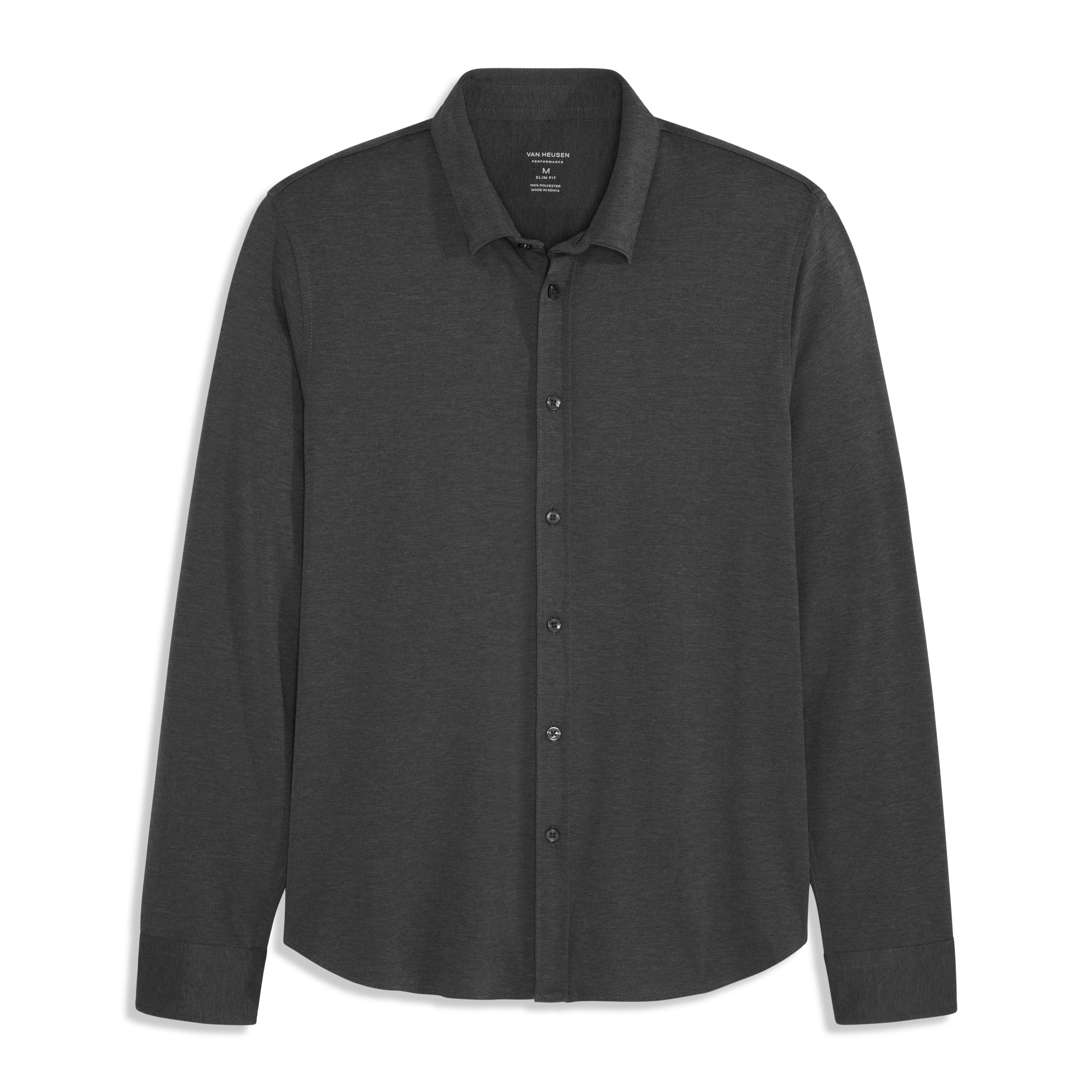 Performance Knit Long Sleeve Solid Button Up Top – Slim Fit