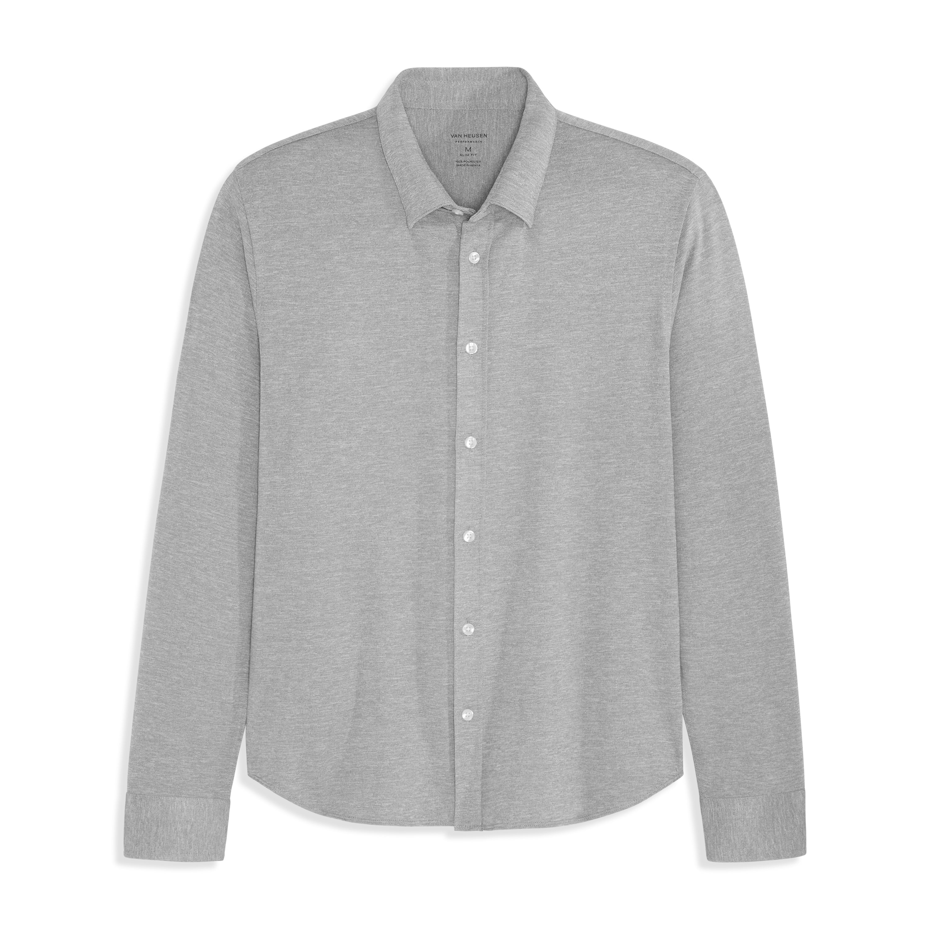 Performance Knit Long Sleeve Solid Button Up Top – Regular Fit