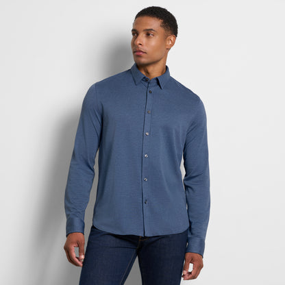 Performance Knit Long Sleeve Solid Button Up Top – Slim Fit