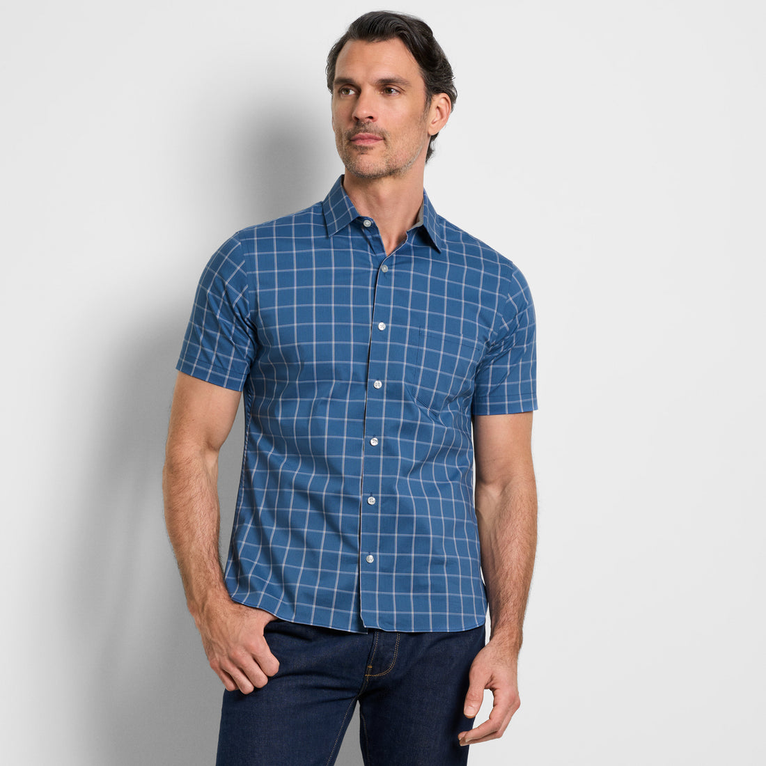 Folsen Short Sleeve Stain Shield Shirt Grid Print - Slim Fit