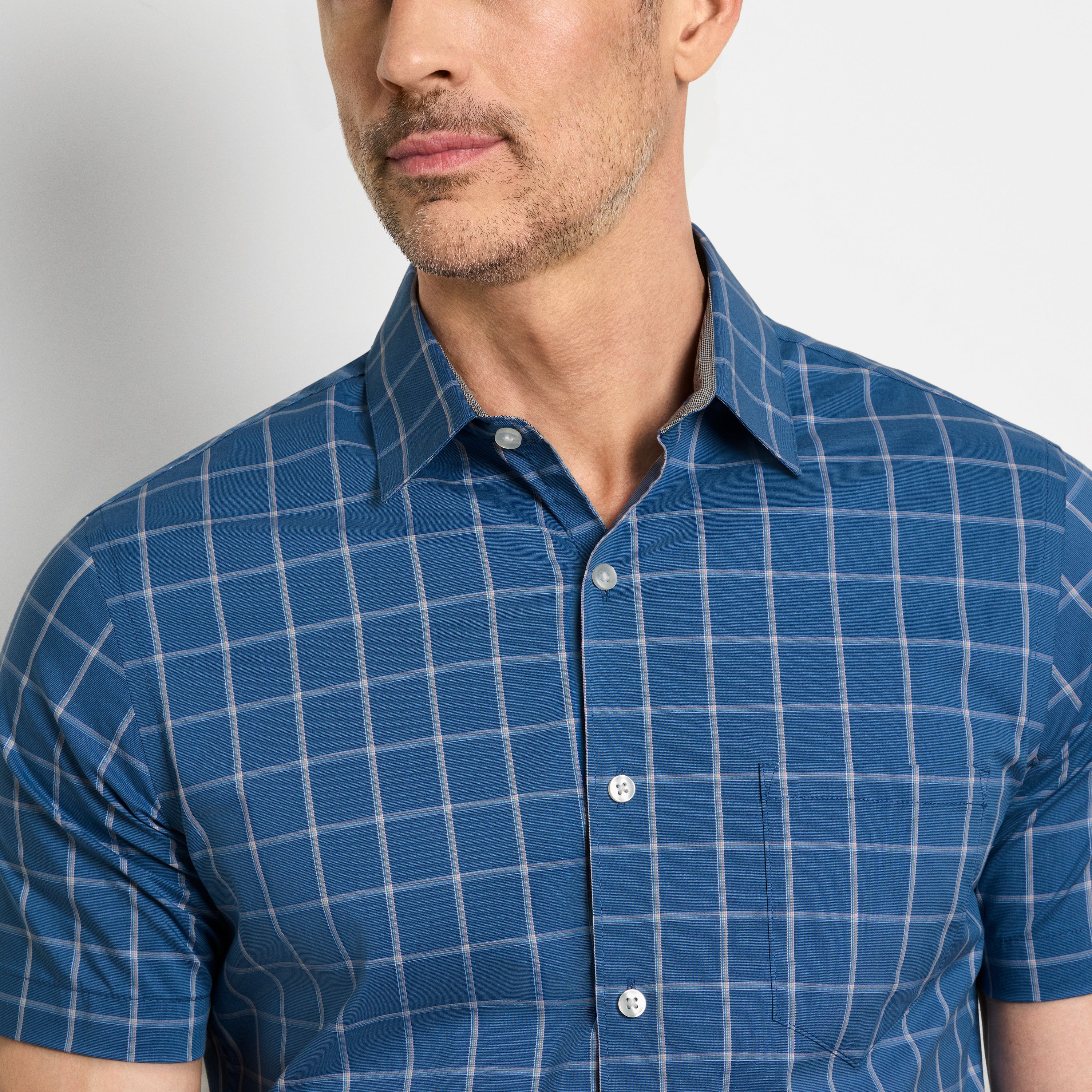 Folsen Short Sleeve Stain Shield Shirt Grid Print - Slim Fit