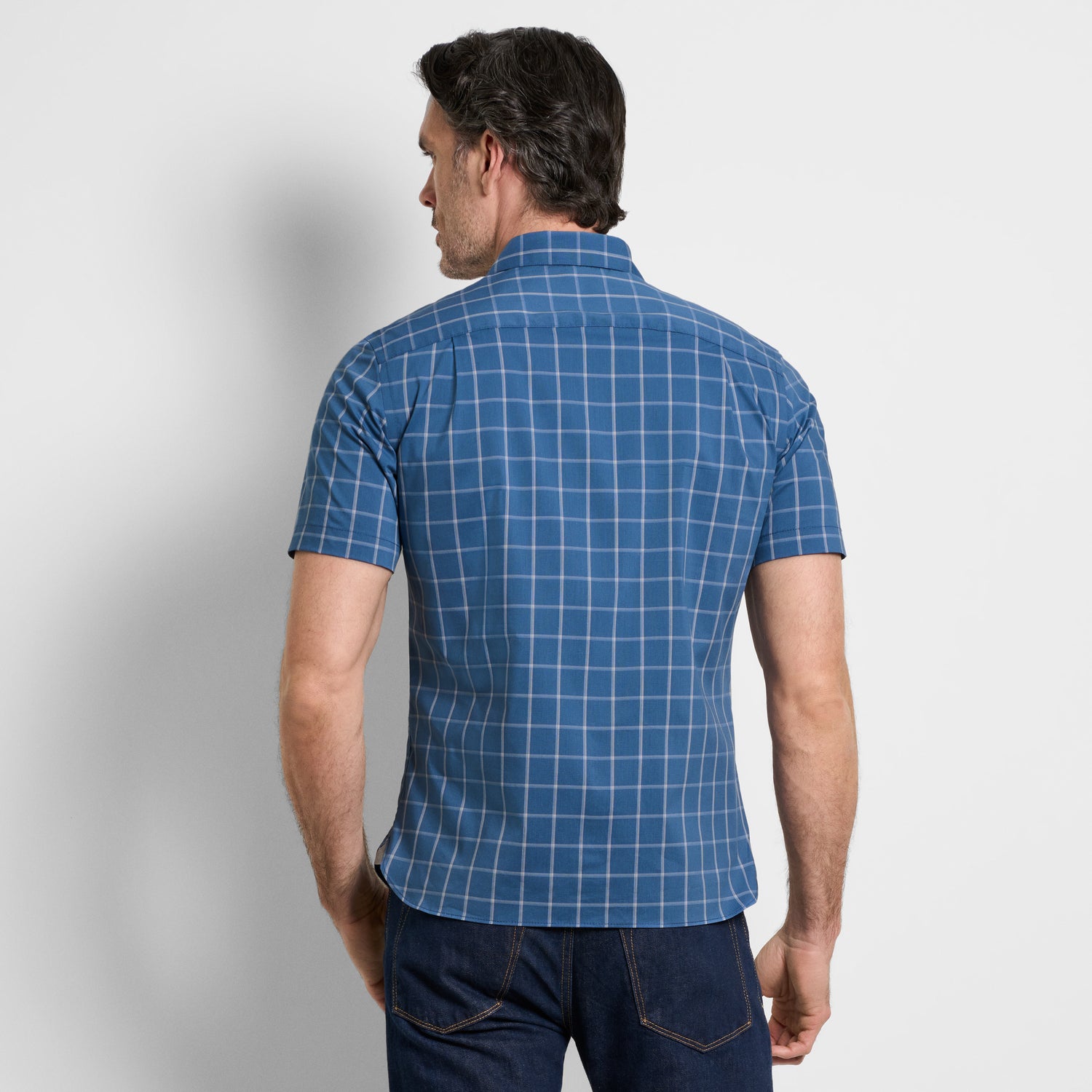 Folsen Short Sleeve Stain Shield Shirt Grid Print - Slim Fit