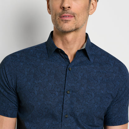 Folsen Short Sleeve Stain Shield Shirt Hatches Print - Slim Fit