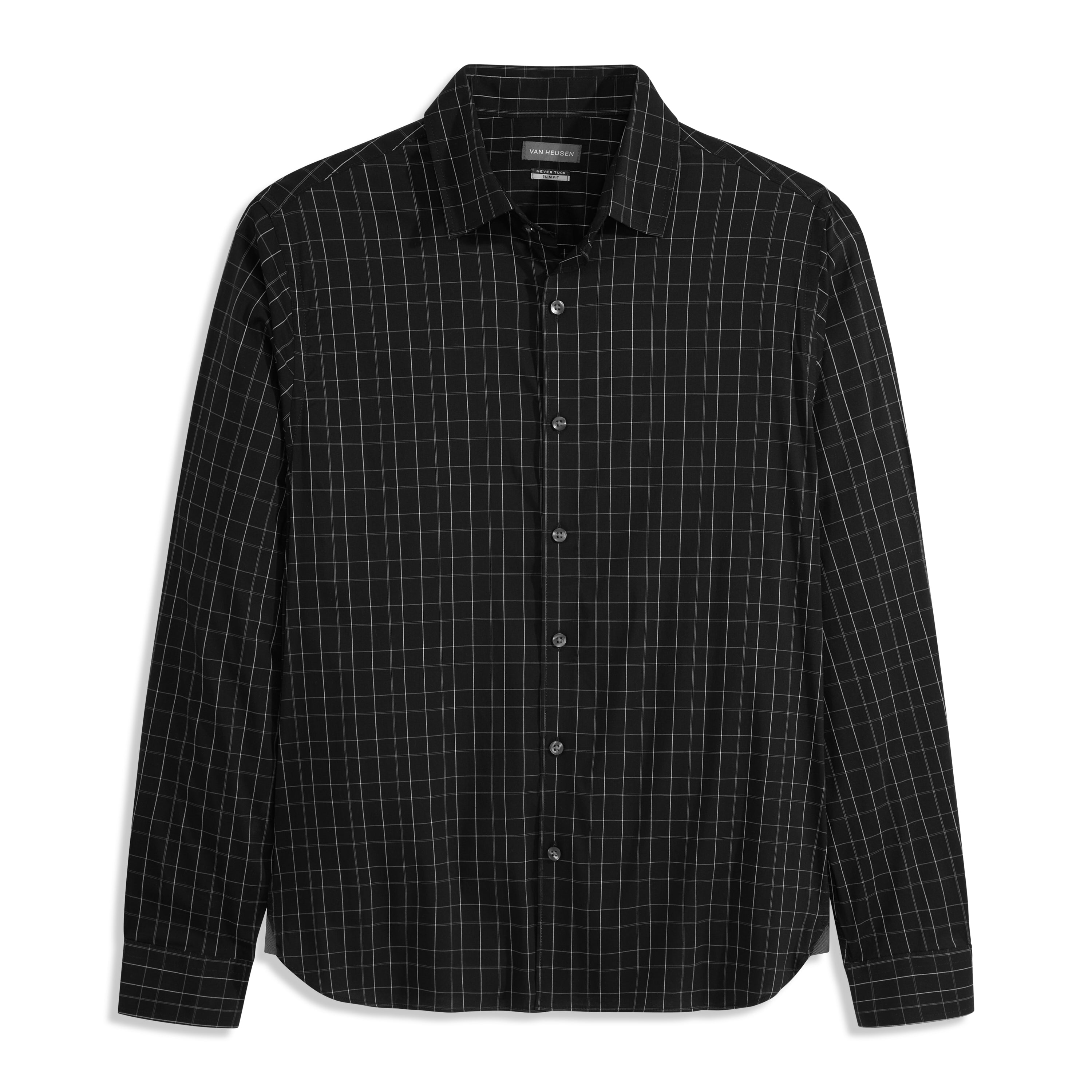 Performance Woven Long Sleeve Button Up Top Graphic Check Print – Slim Fit