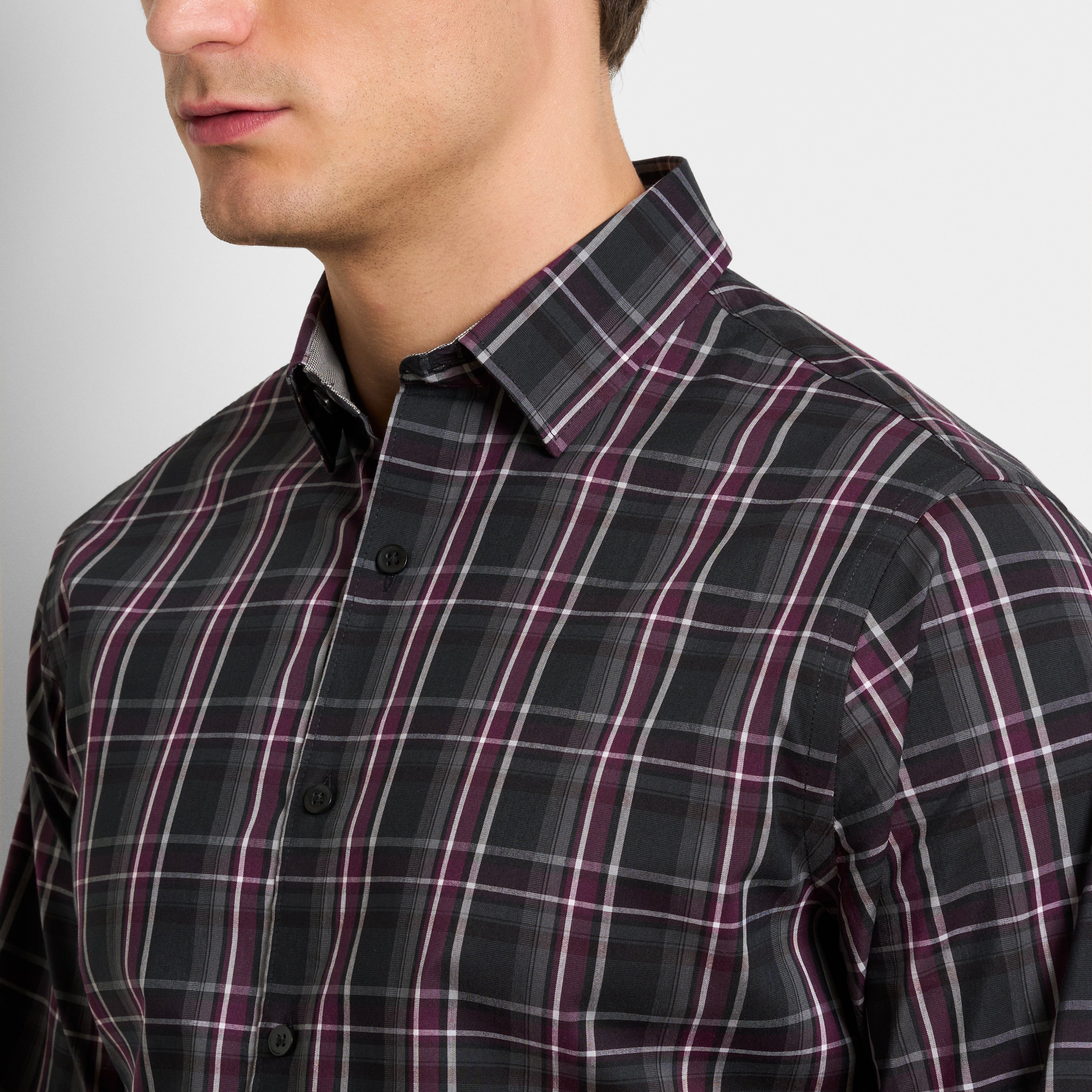 Cronbie Long Sleeve Stain Shield Shirt Dark Plaid Print – Slim Fit