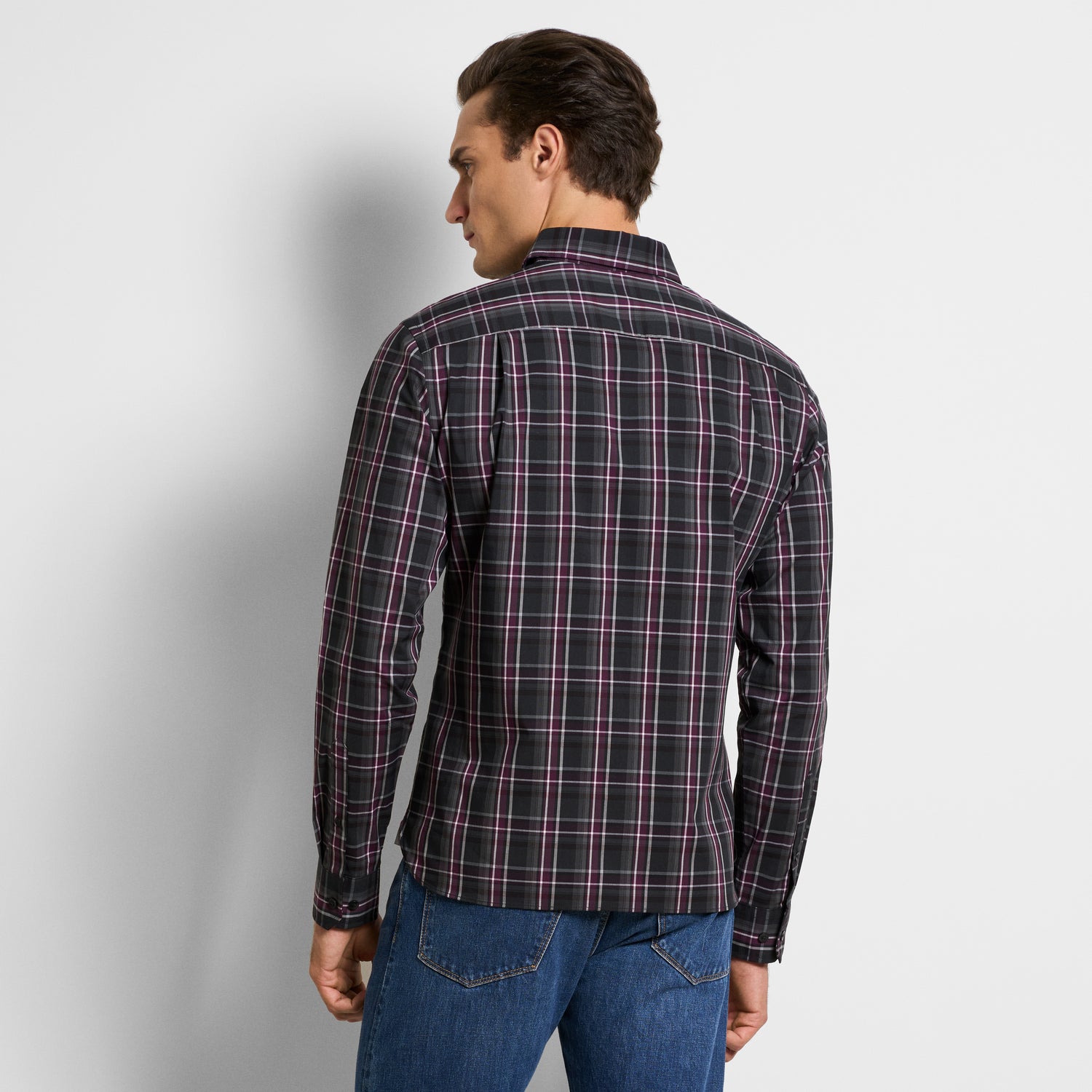 Cronbie Long Sleeve Stain Shield Shirt Dark Plaid Print – Slim Fit