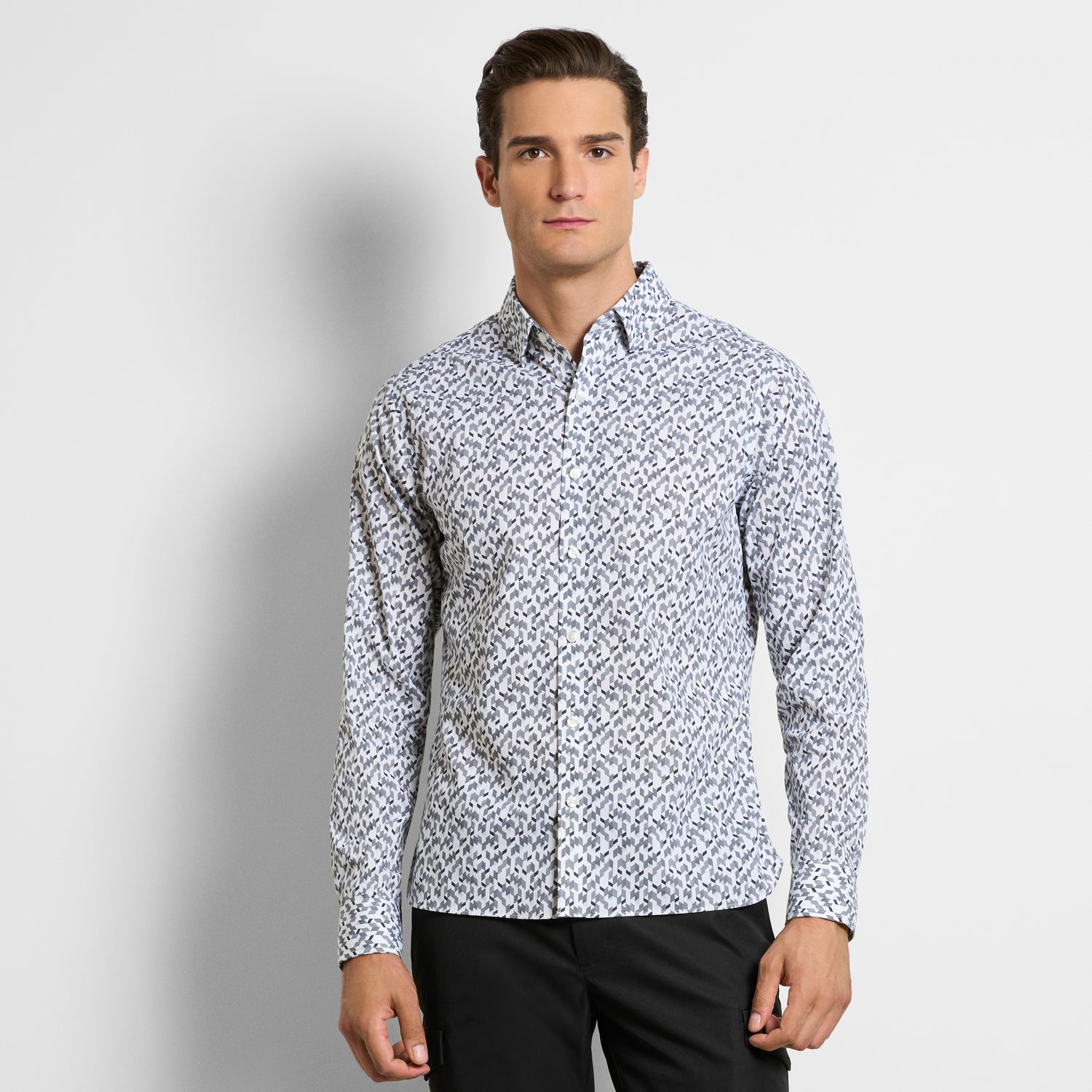 Cronbie Long Sleeve Stain Shield Shirt New Geo Print – Slim Fit