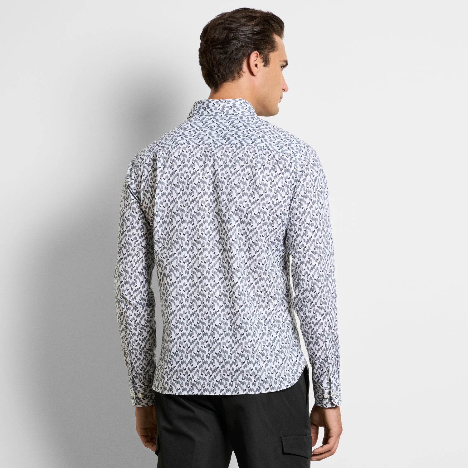 Cronbie Long Sleeve Stain Shield Shirt New Geo Print – Slim Fit