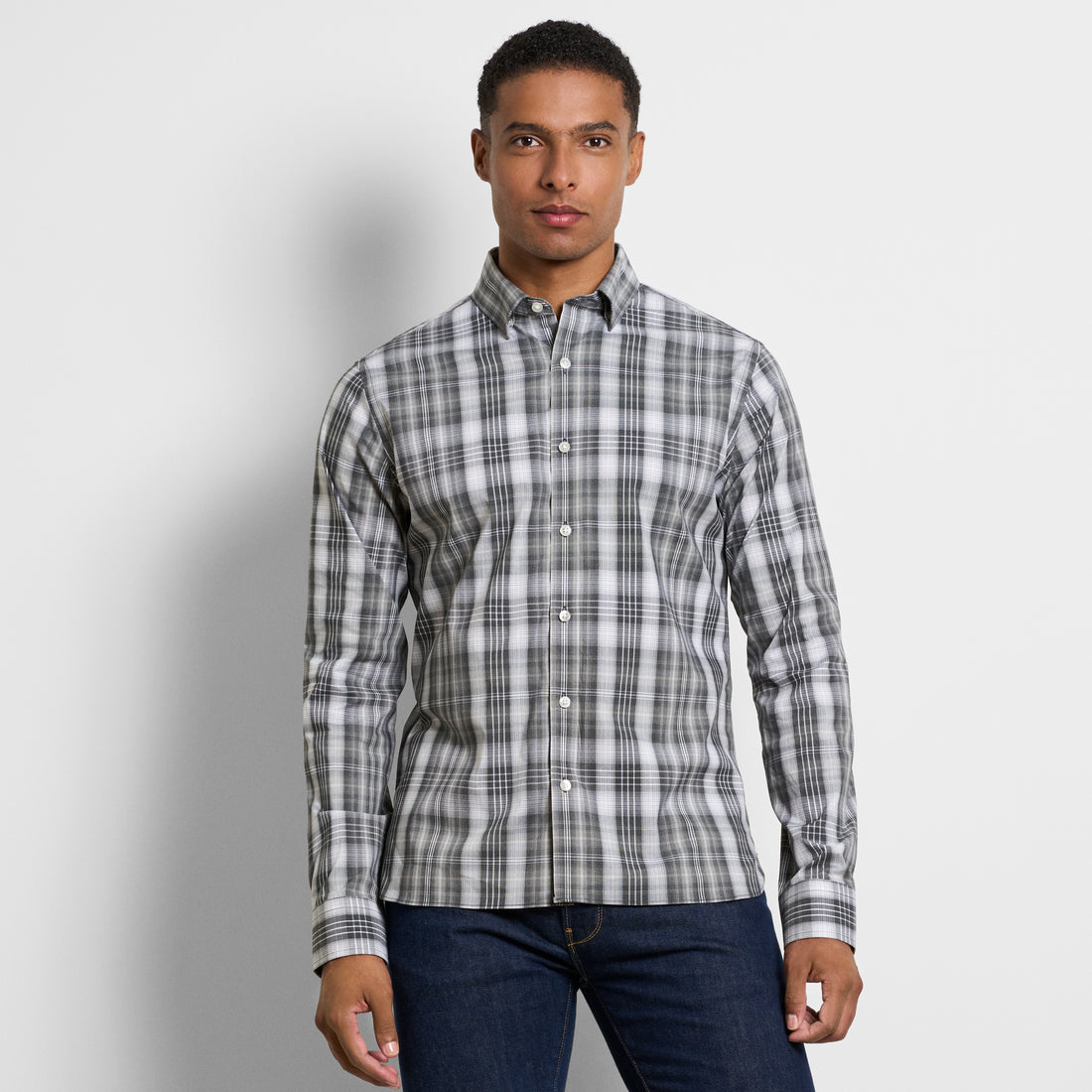 Cronbie Long Sleeve Stain Shield Shirt Heather Check Print – Slim Fit