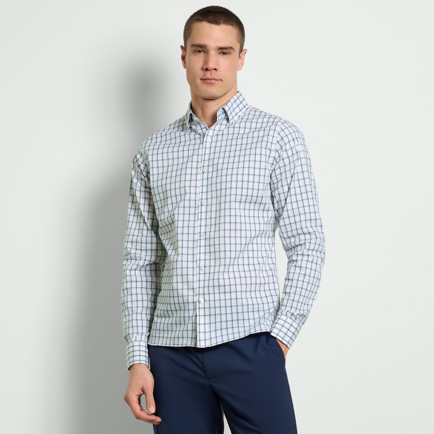 Cronbie Long Sleeve Stain Shield Shirt Light Check Print - Slim Fit