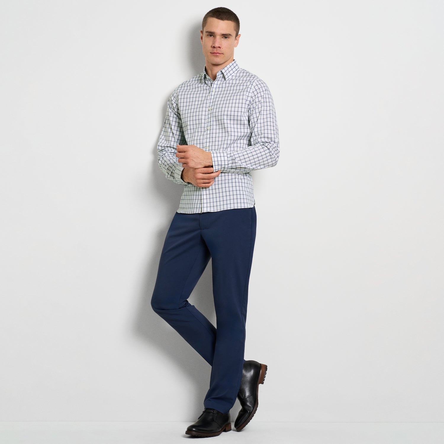 Cronbie Long Sleeve Stain Shield Shirt Light Check Print - Slim Fit