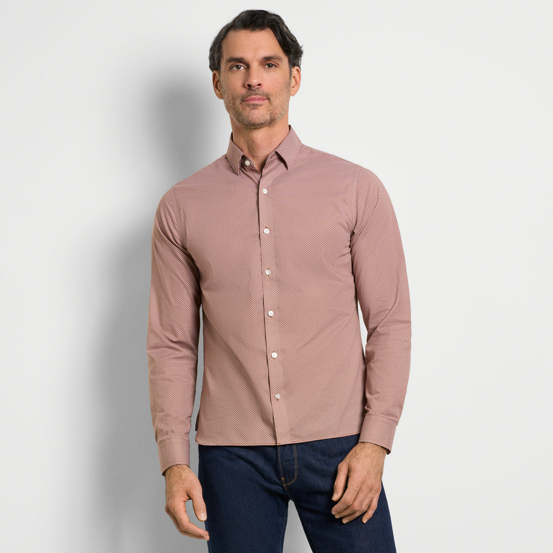 Cronbie Long Sleeve Stain Shield Mini Print - Slim Fit