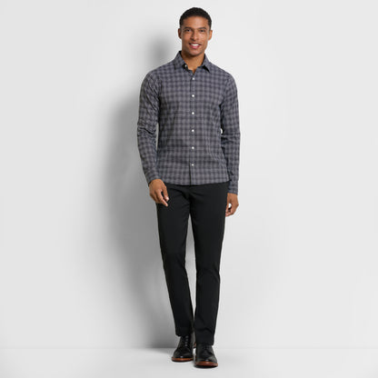 Performance Woven Long Sleeve Button Up Top Check Print – Slim Fit