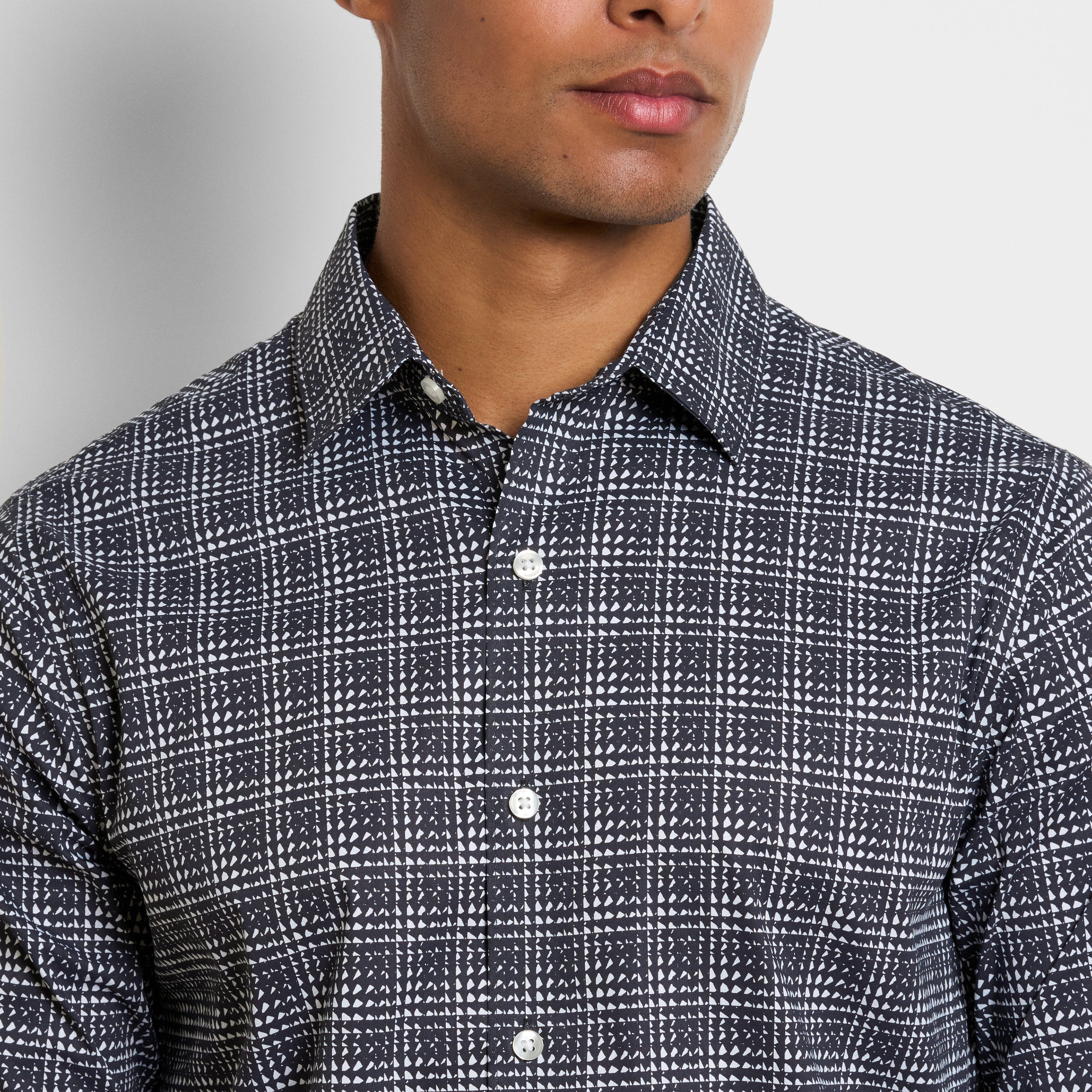 Performance Woven Long Sleeve Button Up Top Check Print – Slim Fit