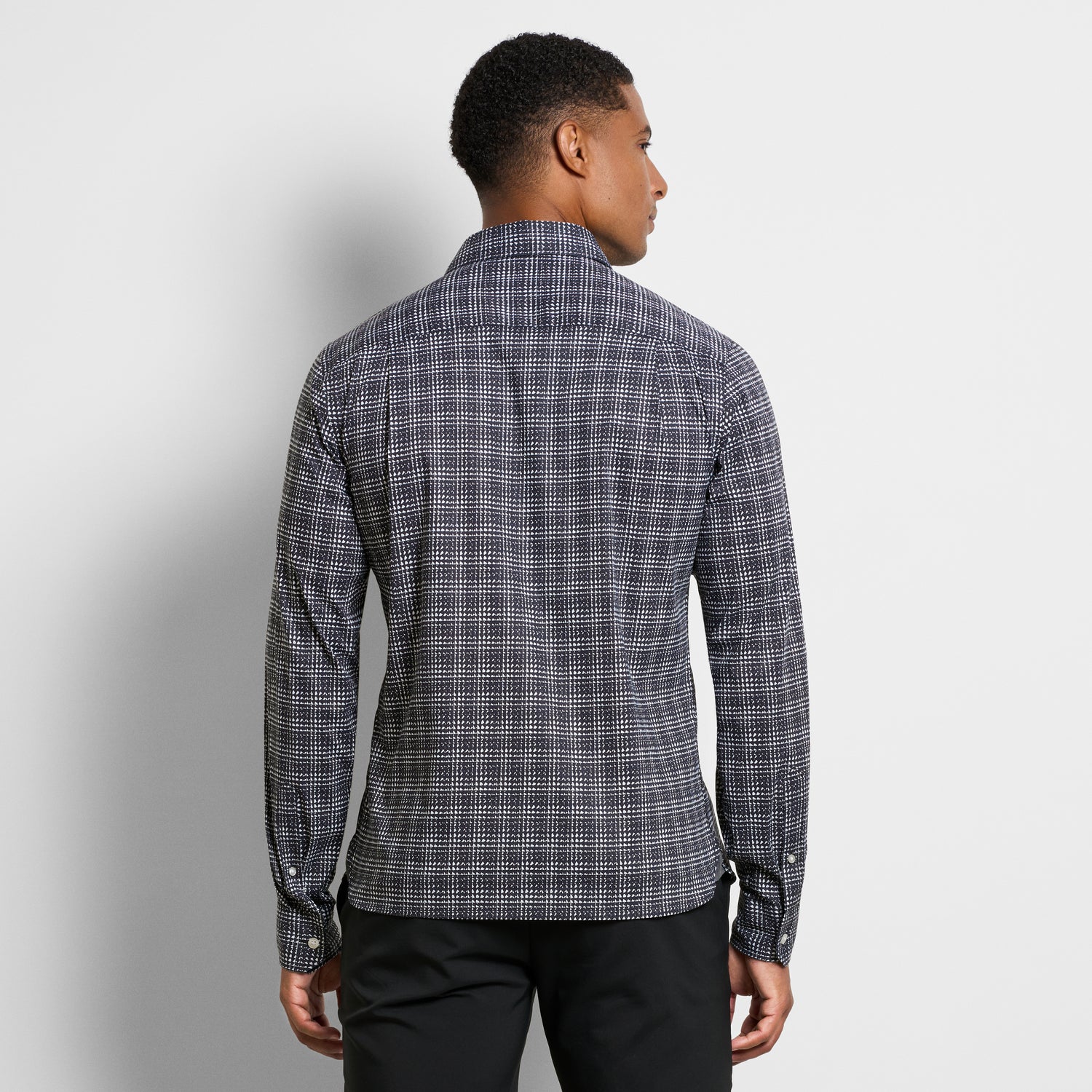 Performance Woven Long Sleeve Button Up Top Check Print – Slim Fit