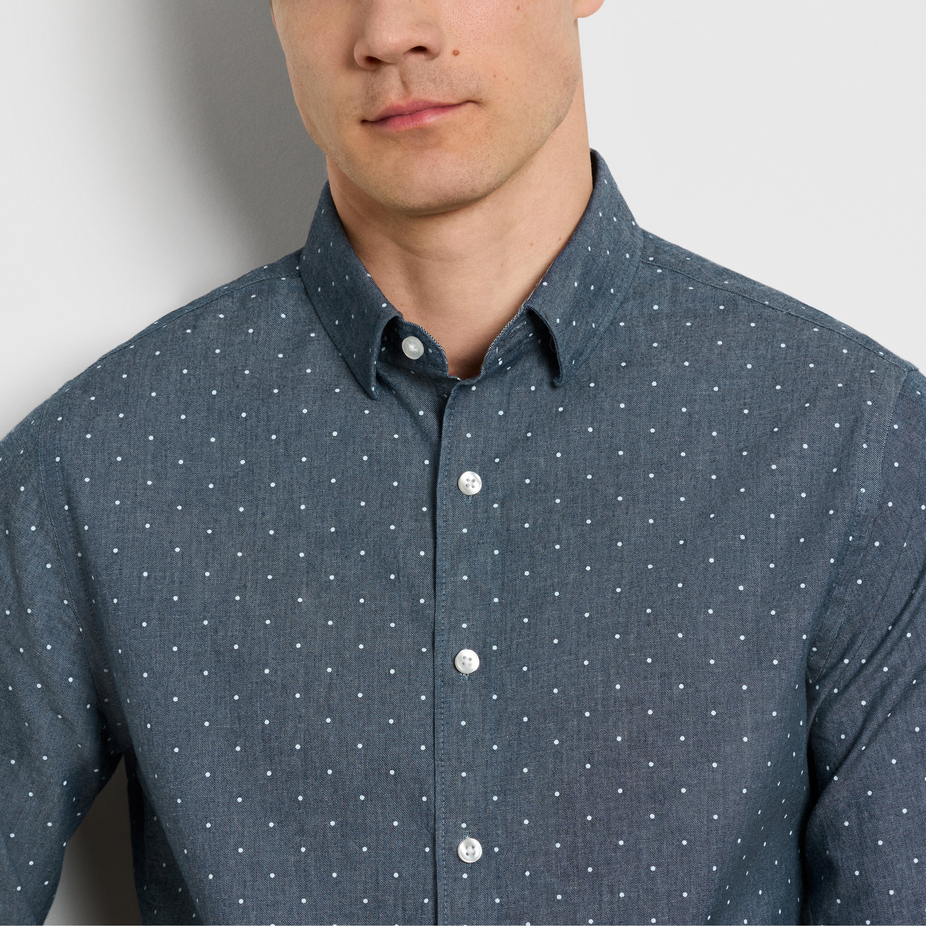 Cronbie Long Sleeve Indigo Shirt Denim Dot Print - Slim Fit