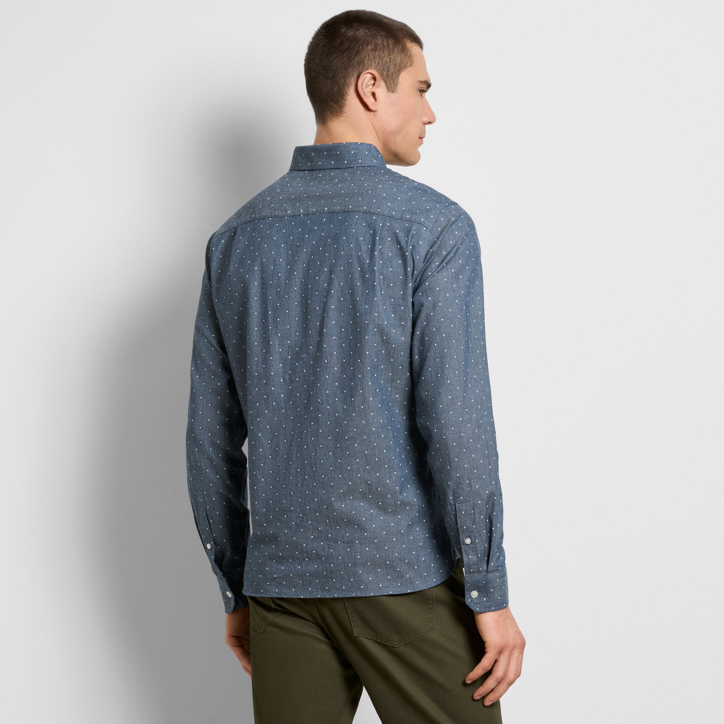 Cronbie Long Sleeve Indigo Shirt Denim Dot Print - Slim Fit