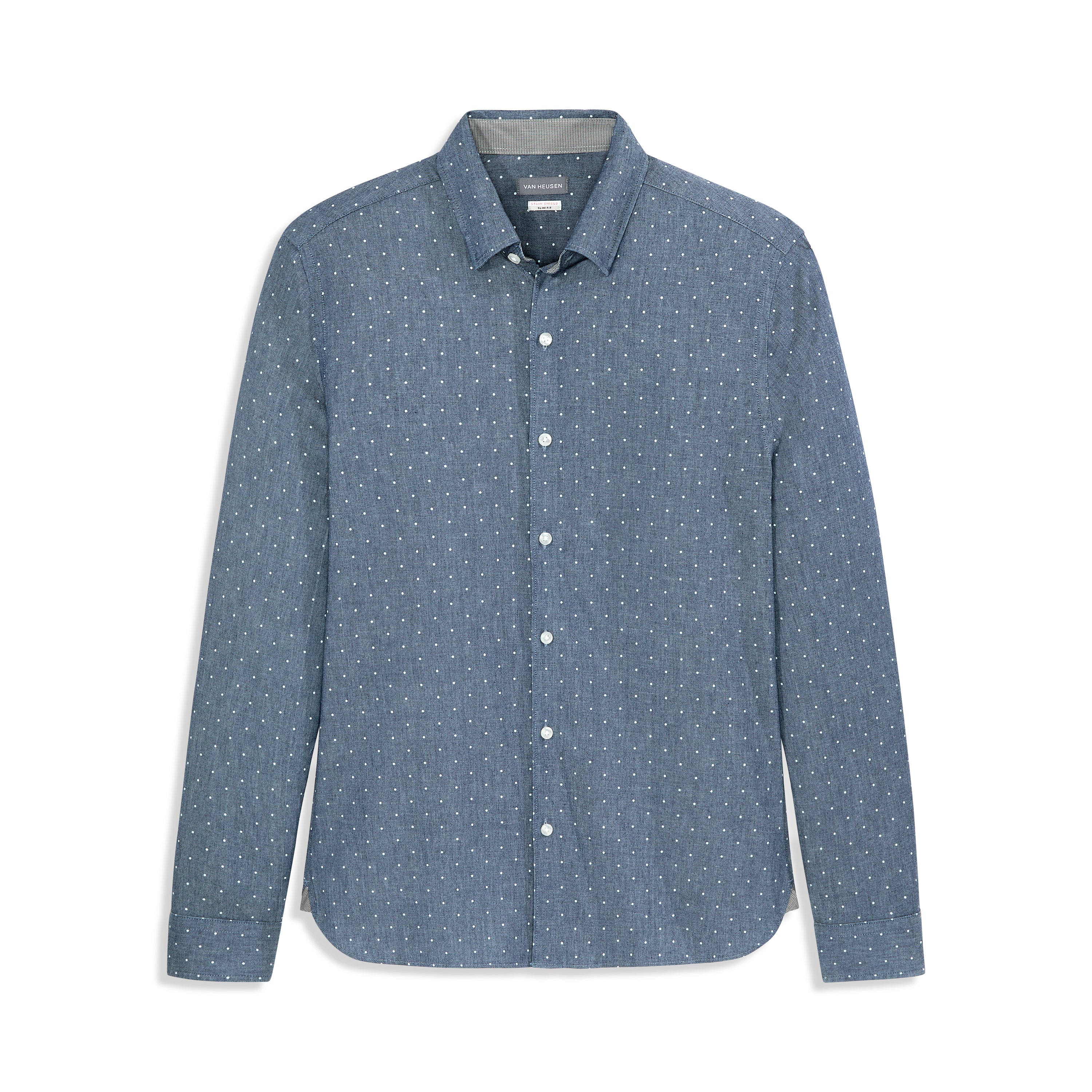 Cronbie Long Sleeve Indigo Shirt Denim Dot Print - Slim Fit