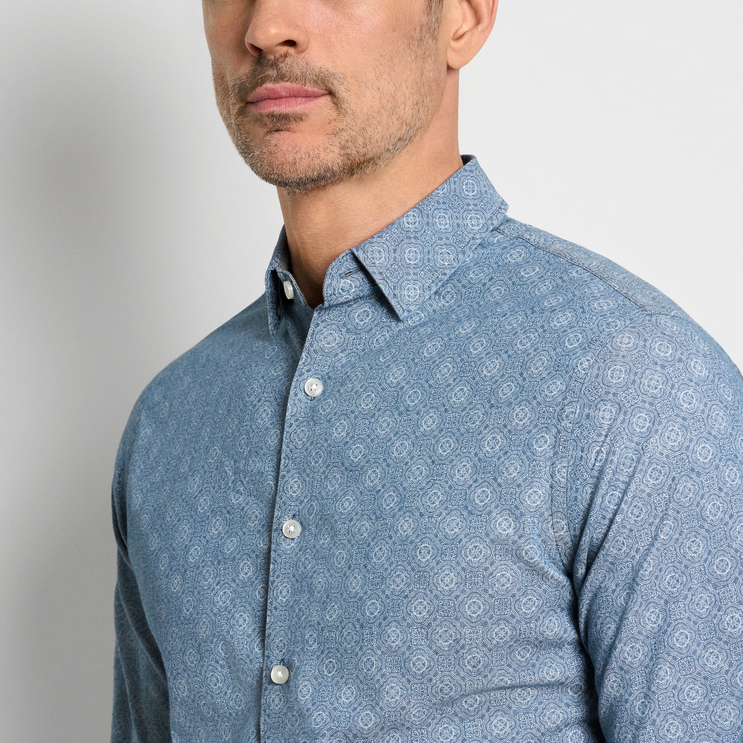 Cronbie Long Sleeve Indigo Foulard Shirt - Slim Fit