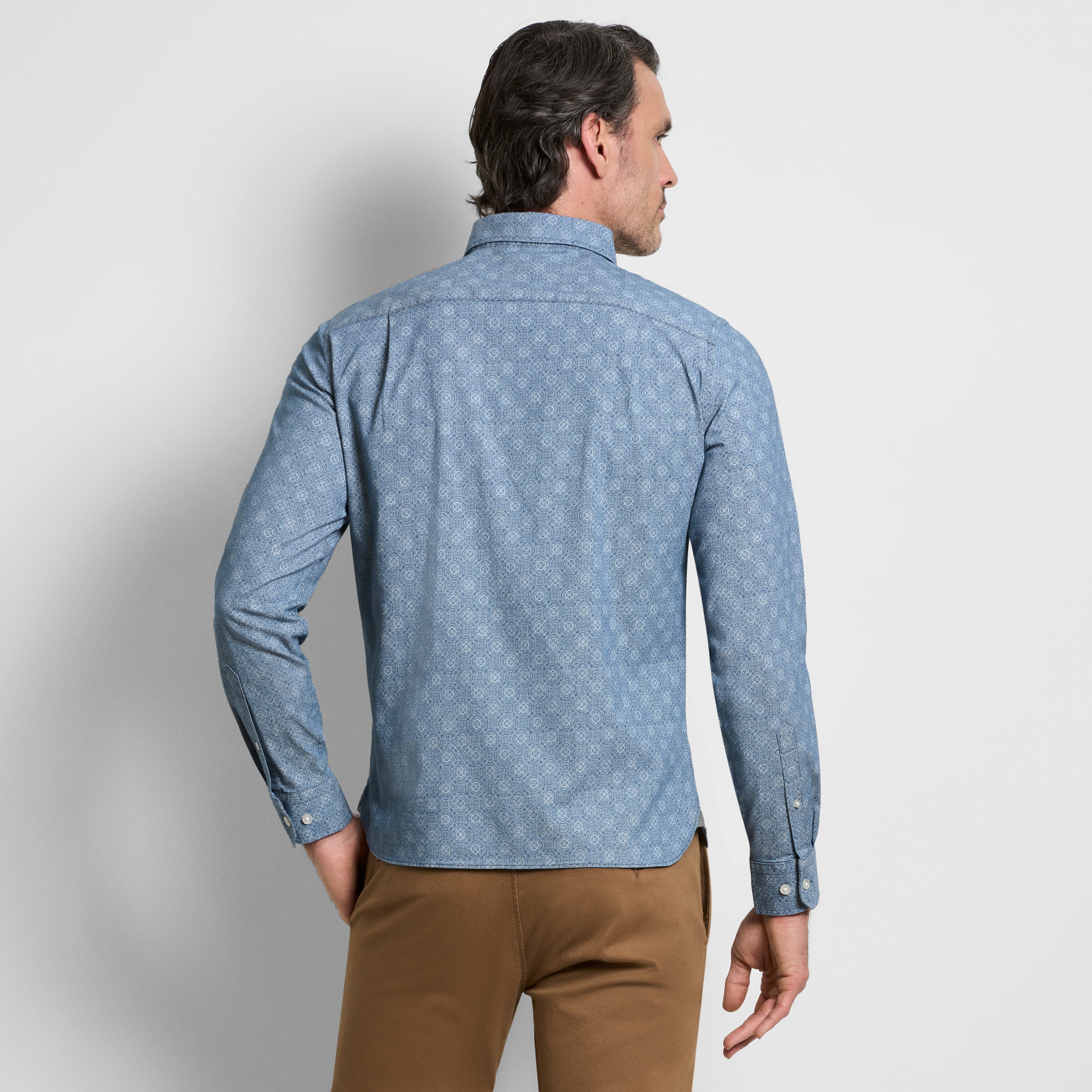 Cronbie Long Sleeve Indigo Foulard Shirt - Slim Fit