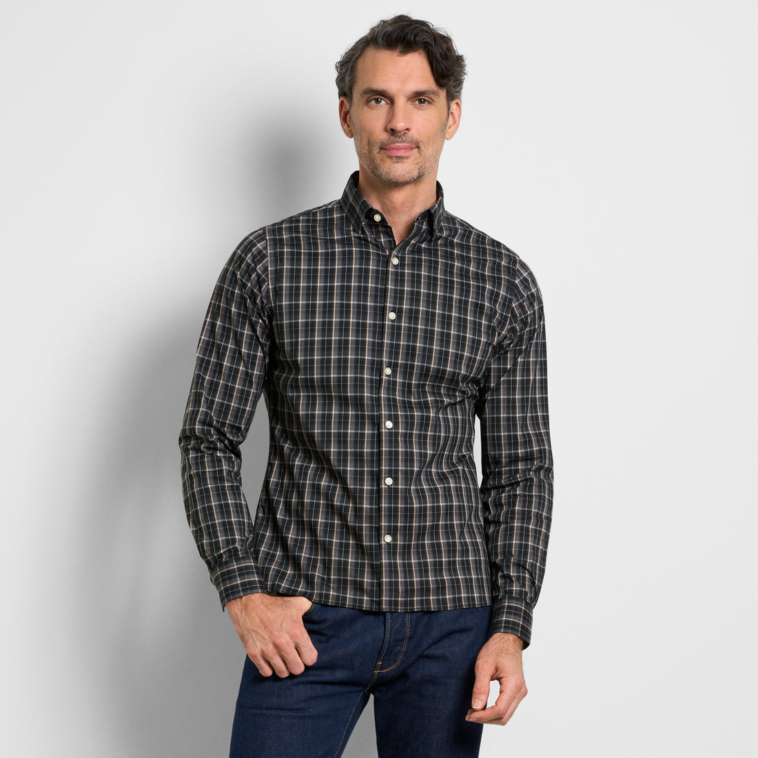 Cronbie Long Sleeve Stain Shield Shirt Updated Plaid Print - Slim Fit