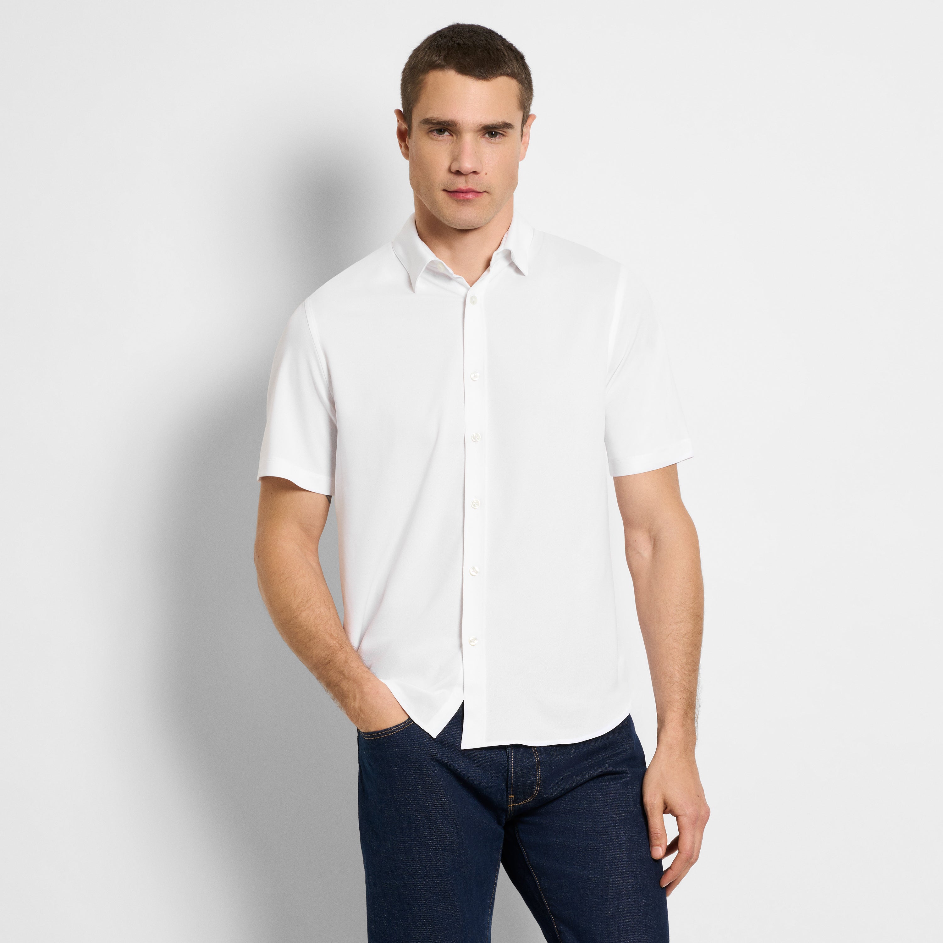 Performance Knit Solid Short Sleeve Button Up Shirt - Slim Fit