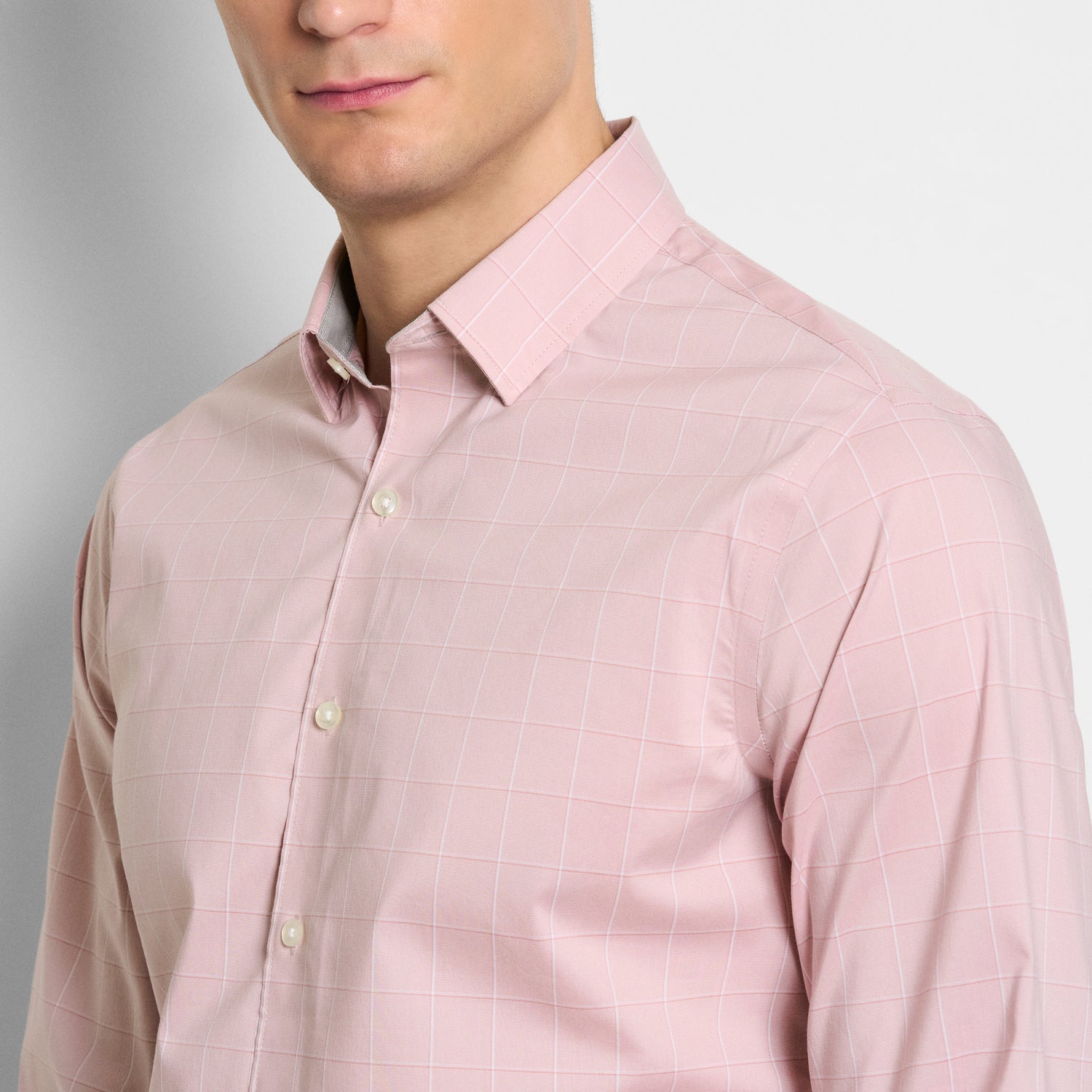 Cronbie Long Sleeve Slim Fit Stain Shield Grid Pattern Shirt