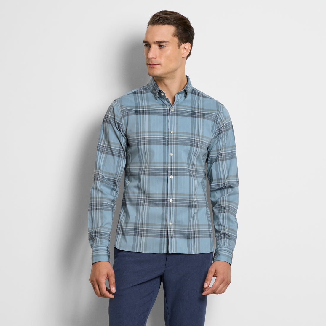 Cronbie Long Sleeve Slim Fit Stain Shield Open Plaid Shirt