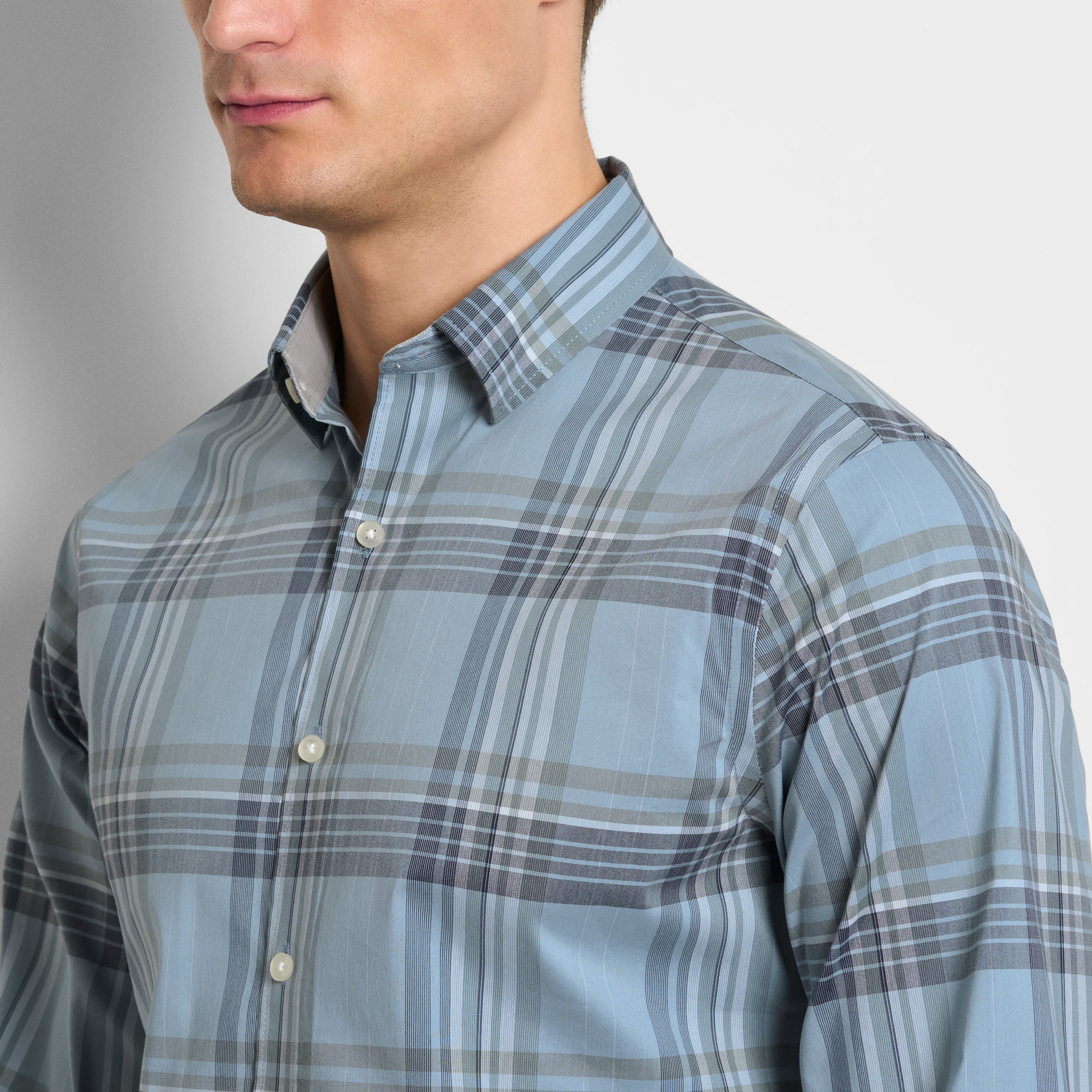 Cronbie Long Sleeve Slim Fit Stain Shield Open Plaid Shirt