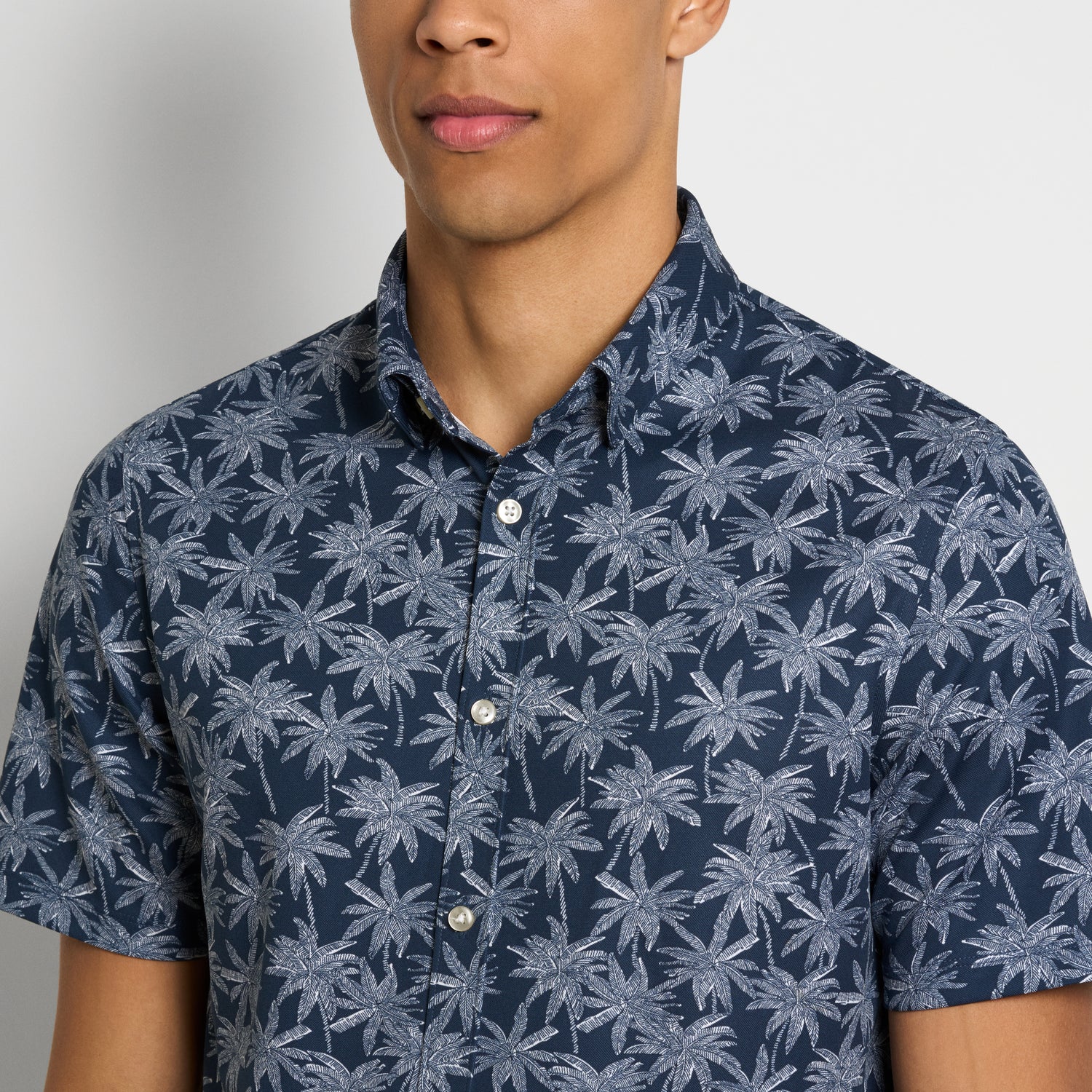 Performance Knit Button Up Palm Print Shirt - Slim Fit