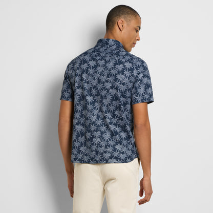 Performance Knit Button Up Palm Print Shirt - Slim Fit