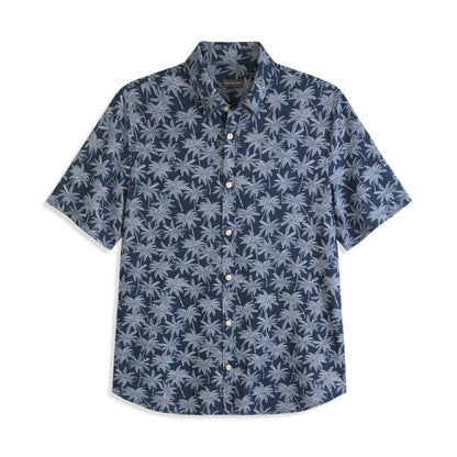 Performance Knit Button Up Palm Print Shirt - Slim Fit