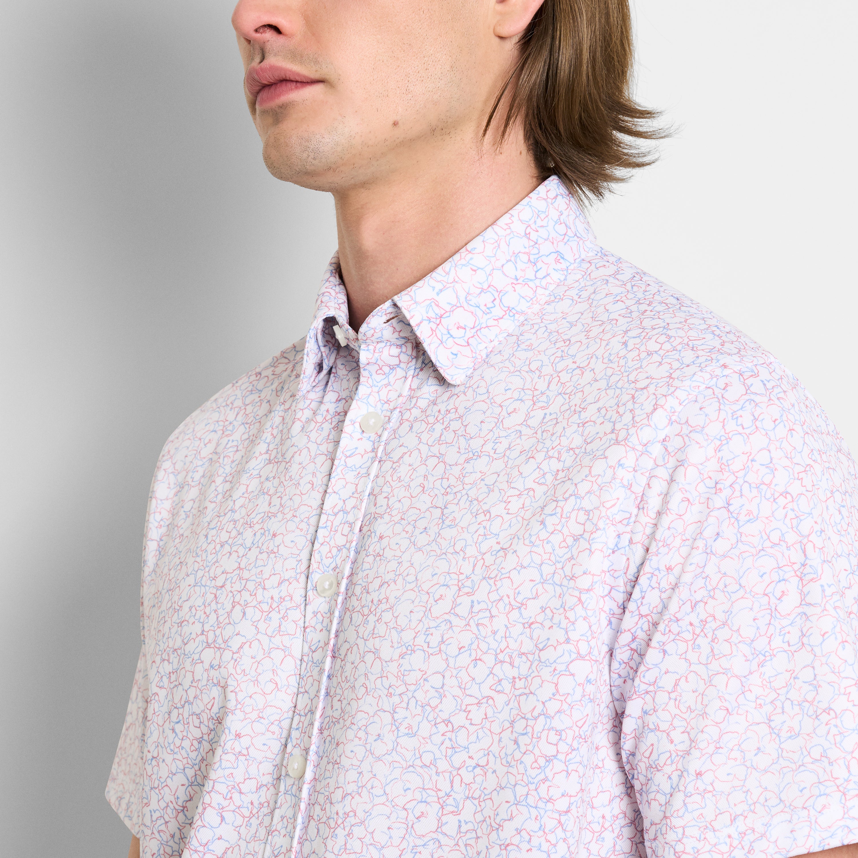 Performance Knit Button Up Flower Print Shirt - Slim Fit