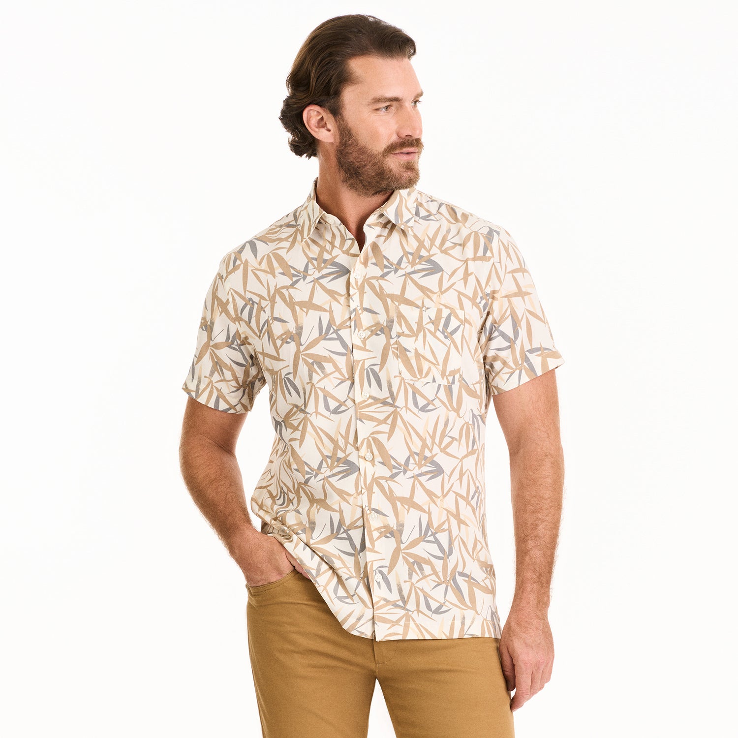 Weekend Bamboo Print Woven Short Sleeve Camp Shirt - Regular Fit Triple Extra Large / Fog