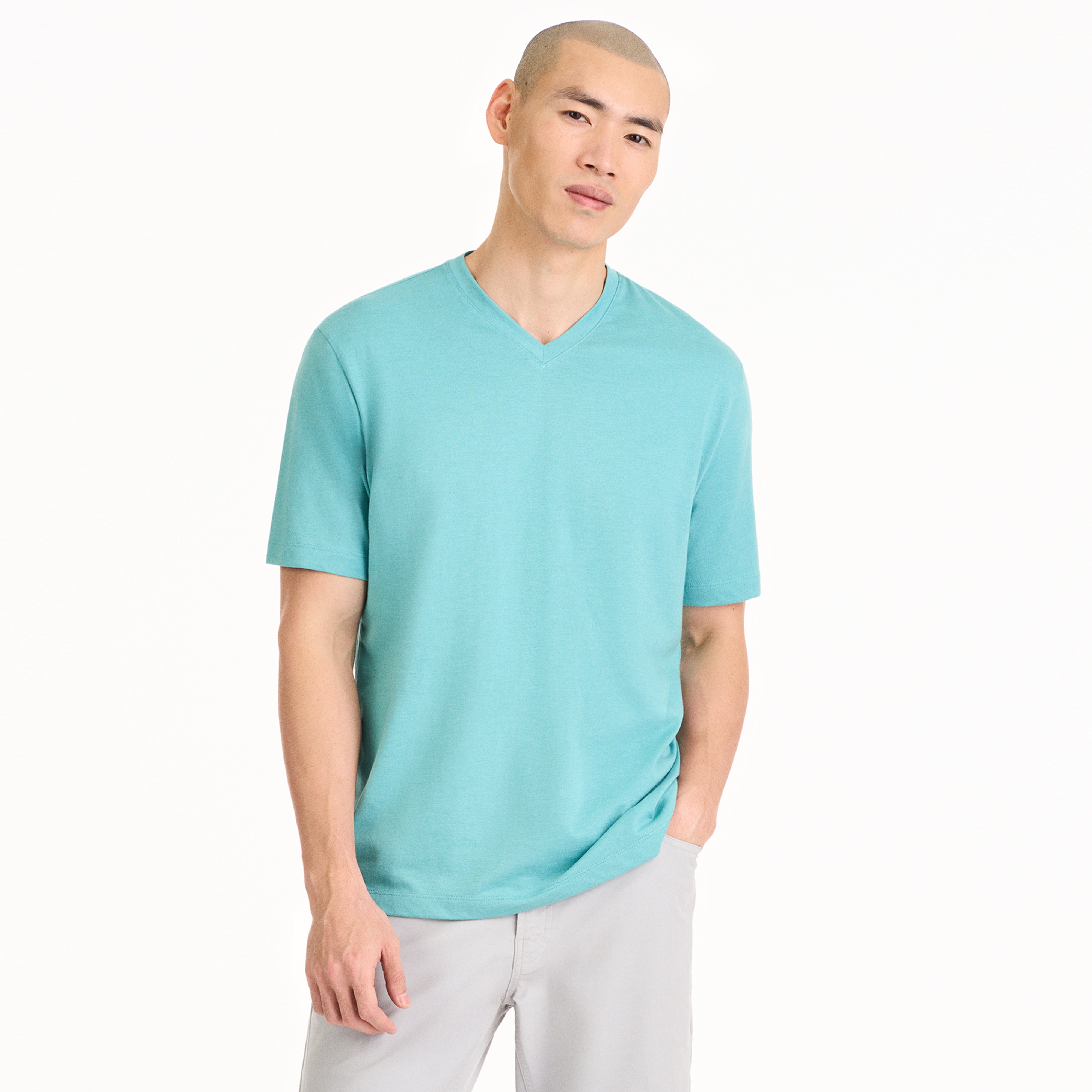 Essential Stain Shield V Neck Short Sleeve Basic Tee Shirt