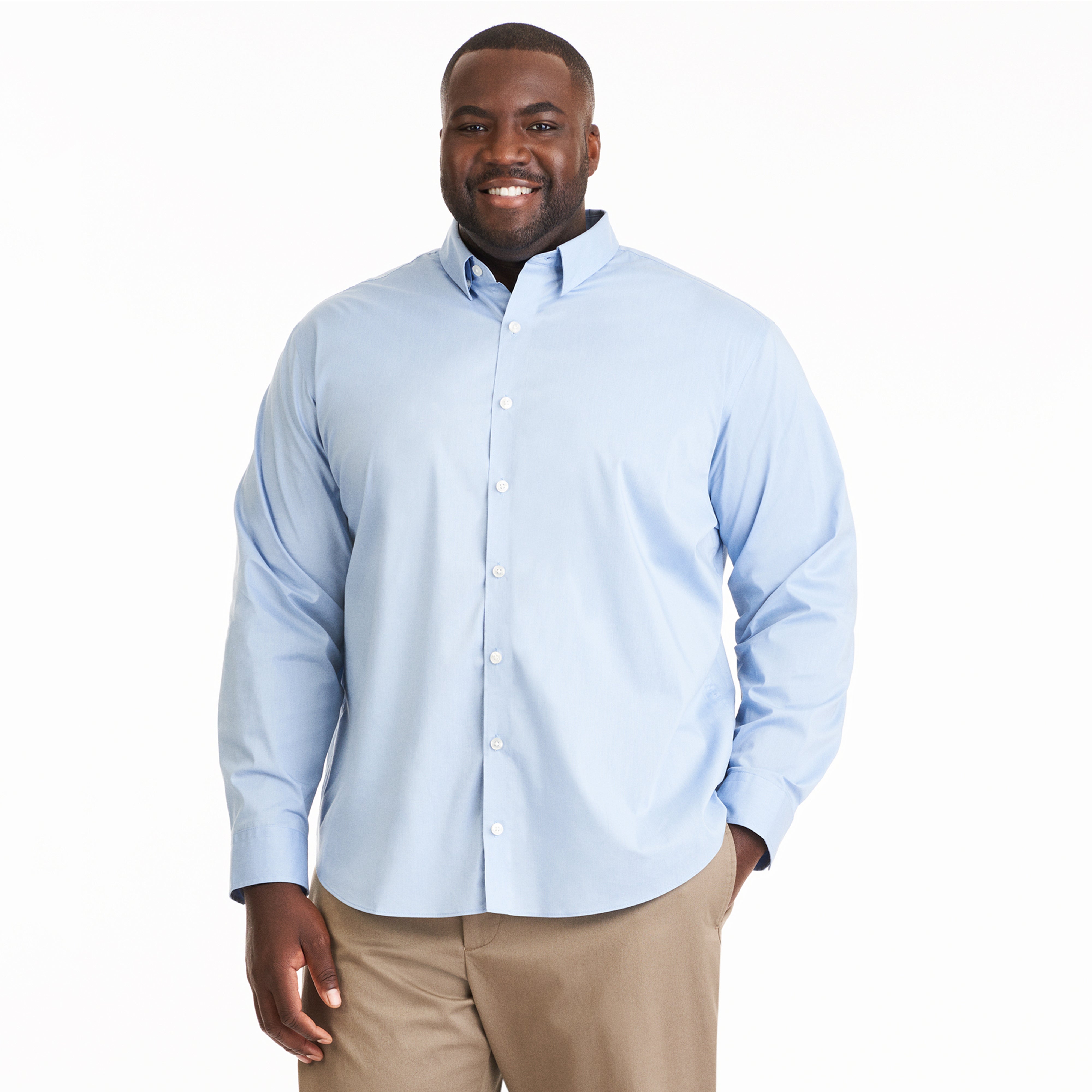 Essential Stain Shield Solid Woven Long Sleeve Shirt - Big & Tall